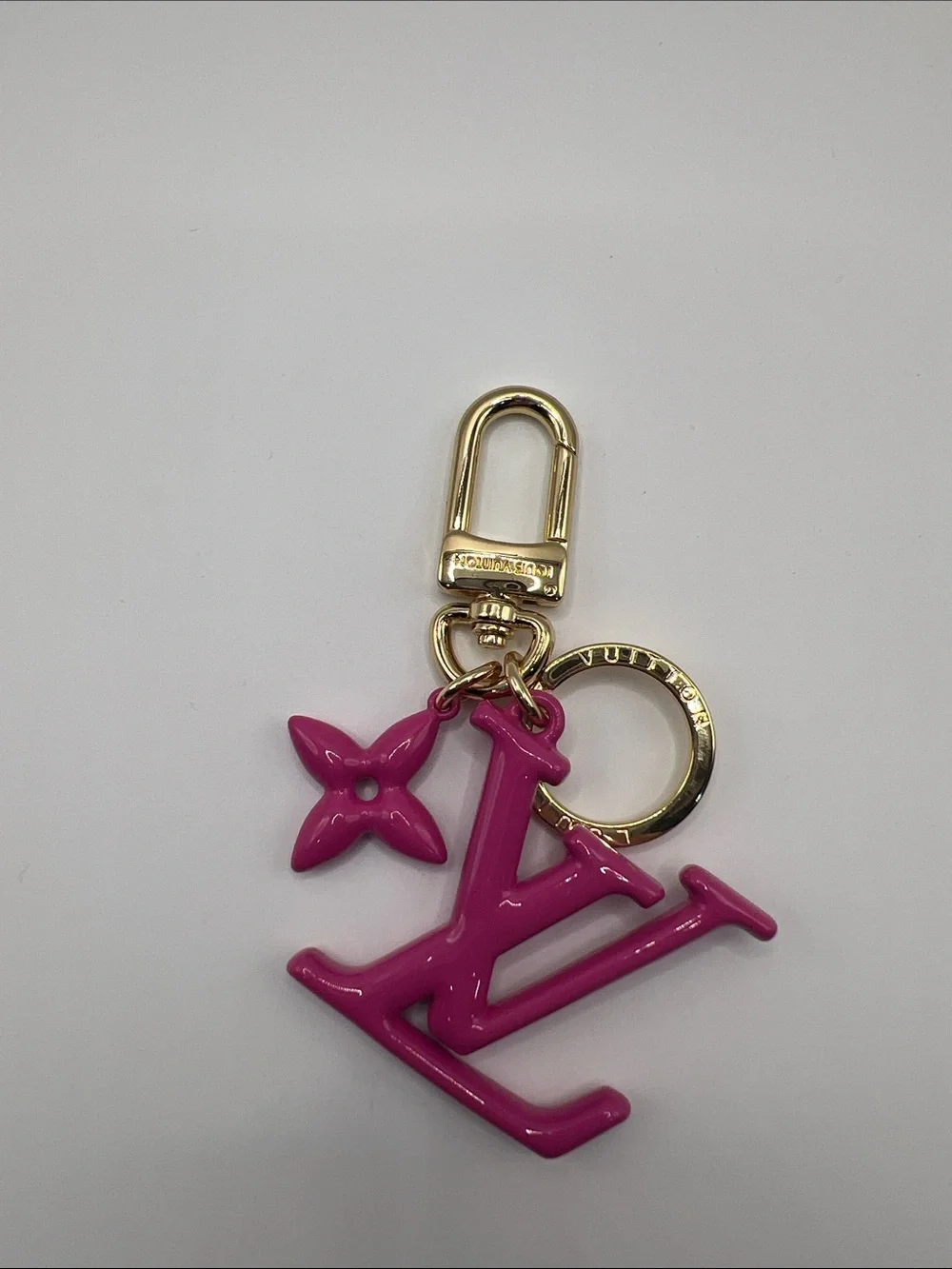 1412. Fuchsia Logo Keychain with Gold Hardware